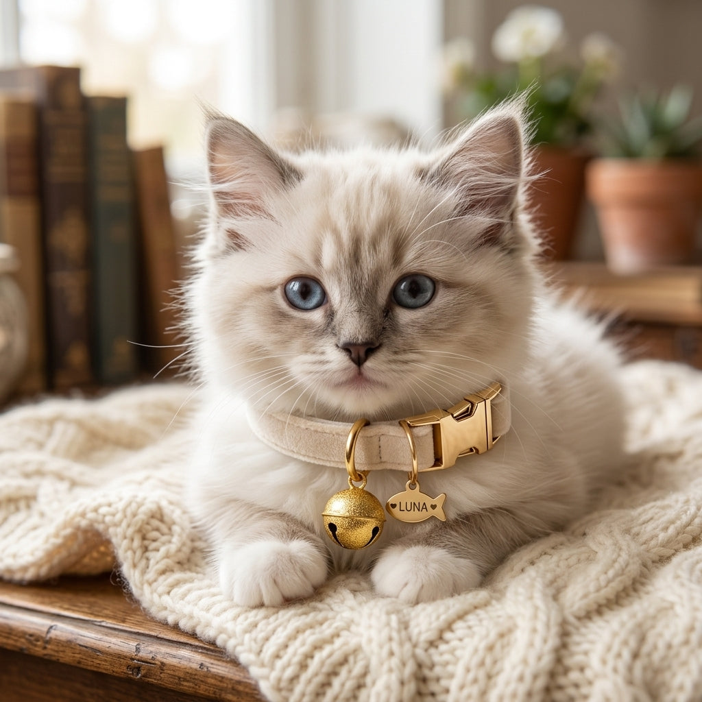 Engraved Adjustable Anti-Lost Cat Collar with Bell & ID Tag Holder for Cats & Kittens