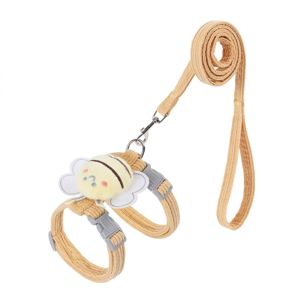 Adjustable H-Style Cat Harness and Leash Set with Cute Bee Decor for Outdoor Walking